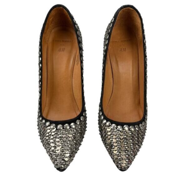 ISABEL MARANT X H&M Suede Studded Pumps Rivets Sz 8.5 Genuine Leather - Picture 2 of 6